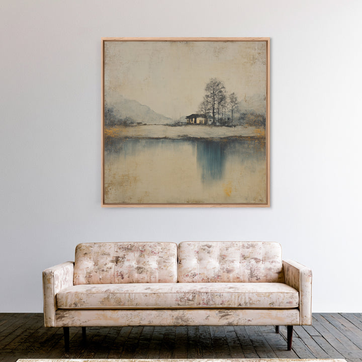 Japanese Ink Landscape Framed Canvas Print, Hotel Art, Beach Prints, Hotel Decor, Fine Art, Boutique, Room Decor, HOT-1x1-42