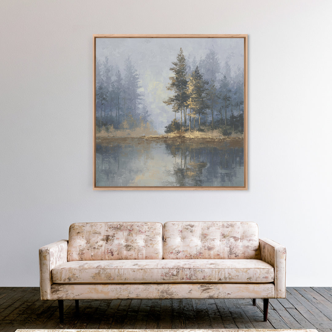 Misty Forest with Refined Calm Atmosphere Framed Canvas Print, Hotel Art, Gallery Decor, Hotel Decor, Fine Art, Boutique, HOT-1x1-62