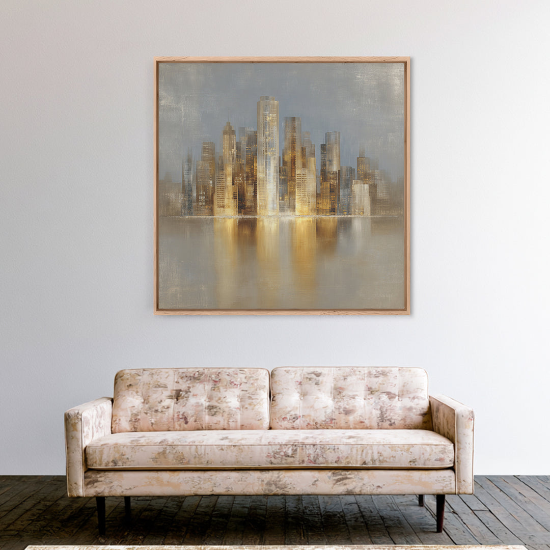Quiet City Skyline Framed Canvas Print, Hotel Art, Fine Art Print, Hotel Decor, Abstract Art, Boutique, Wall Decor, Painting, HOT-1x1-74