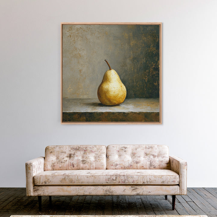 Elegant Pear Still Life on Linen Framed Canvas Print, Hotel Art, Wall Art, Hotel Decor, Abstract Art, Boutique, Framed Art, HOT-1x1-93