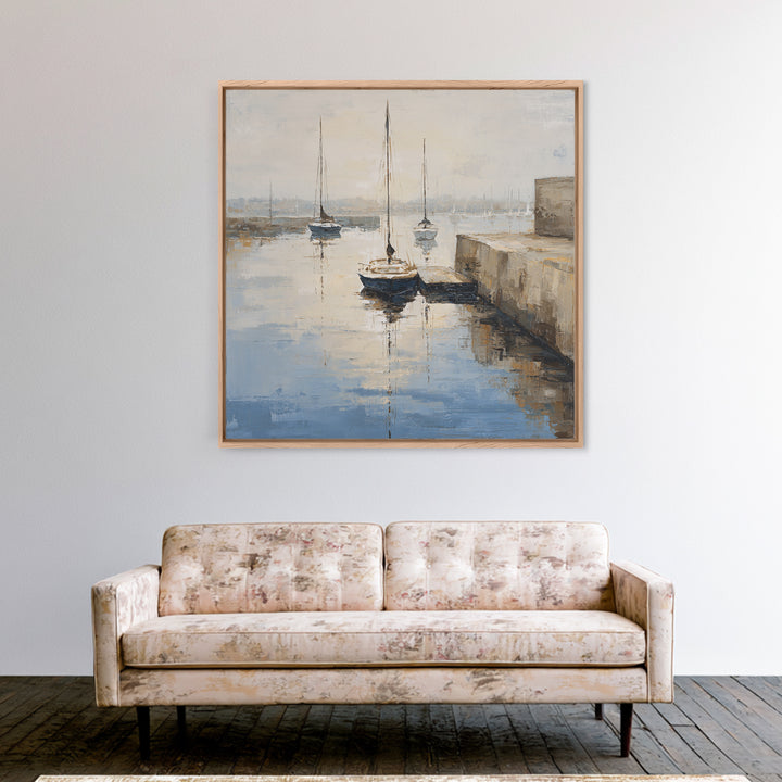 Quiet Harbor with Sailboats at Dawn Canvas Print, Hotel Art, Modern Decor, Hotel Decor, Fine Art, Boutique, Poster, Wall Decor, HOT-1x1-94