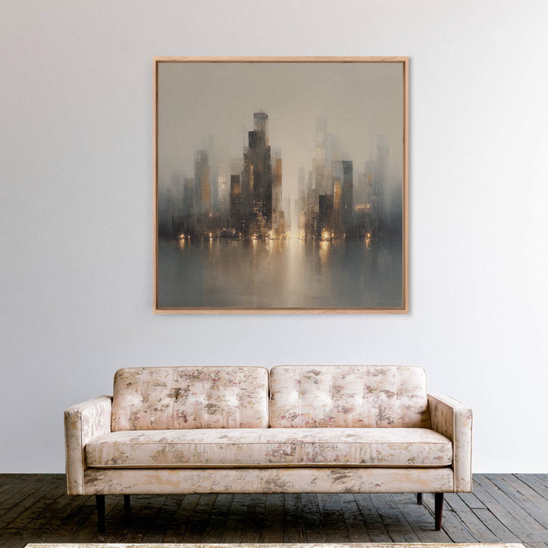 Quiet City Skyline Canvas Print, Hotel Art, Hotel Decor, Abstract Art, Boutique, Hazbin Hotel, Mid Century Modern, HOT-1x1-98
