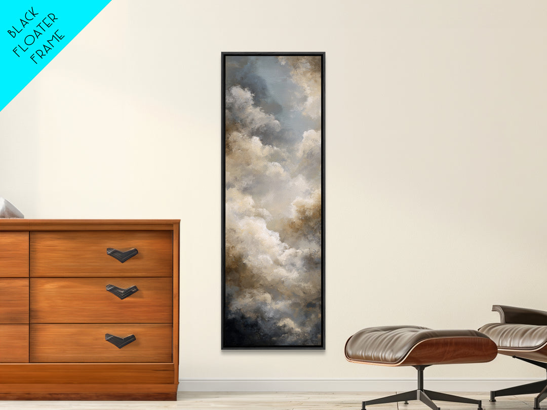 Large Cloudscape with Subtle Drama Framed Canvas Print, Hotel Art, Textured Painting, Hotel Decor, Fine Art, Boutique, HOT-1x3-29