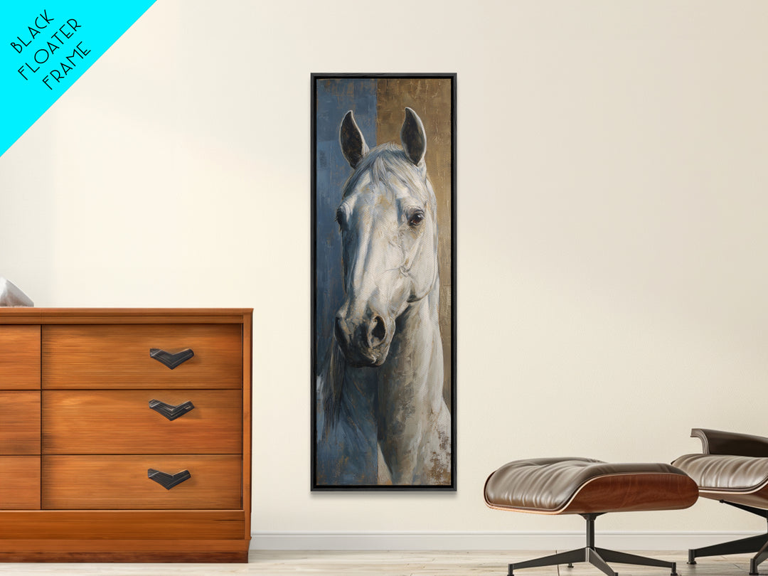 Neutral Horse Portrait Framed Canvas Print, Hotel Art, Mid Century Modern, Hotel Decor, Oil Painting, Boutique, Coastal Decor, HOT-1x3-52