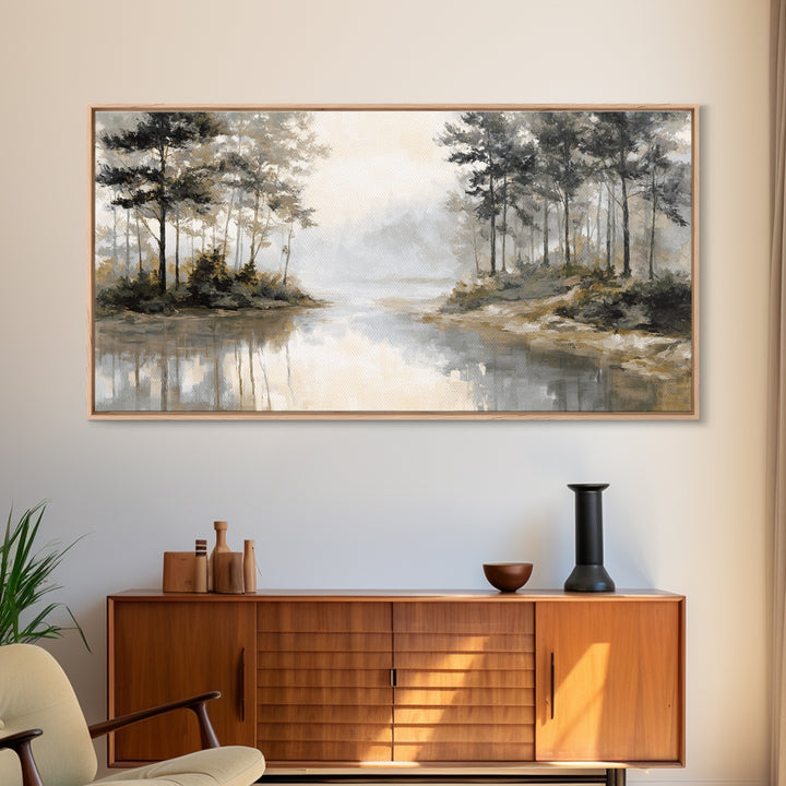 Misty Forest with Refined Calm Atmosphere Framed Canvas Print, Hotel Art, Contemporary Art, Hotel Decor, Fine Art, Boutique, HOT-2x1-10