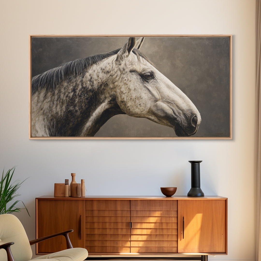 Neutral Horse Portrait Framed Canvas Print, Hotel Art, Room Decor, Hotel Decor, Oil Painting, Boutique, Art Print, Hazbin Hotel, HOT-2x1-12