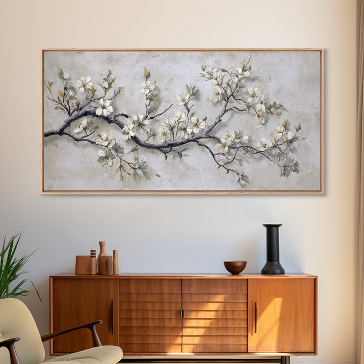 Elegant Botanical Branch on Ivory Ground Framed Canvas Print, Hotel Art, Art Print, Hotel Decor, Oil Painting, Boutique, HOT-2x1-25