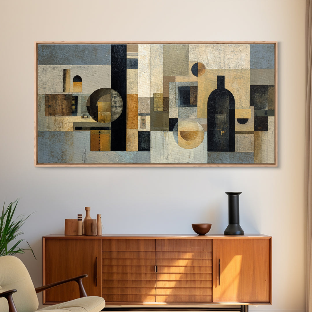 Modern Geometric Composition Framed Canvas Print, Hotel Art, Boho Decor, Hotel Decor, Fine Art, Boutique, Painting, Art Prints, HOT-2x1-27