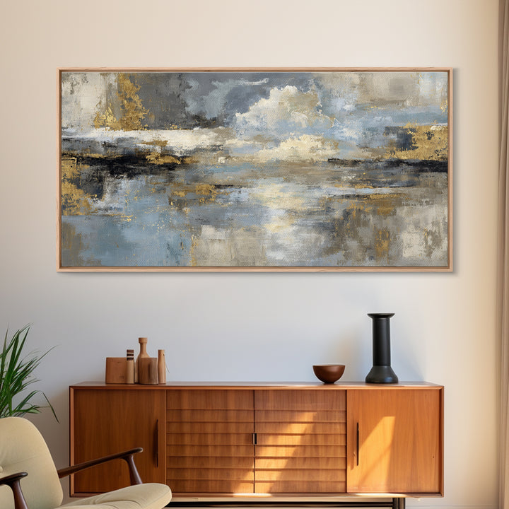 Gold Accented Abstract for Upscale Lobby Framed Canvas Print, Hotel Art, Wall Decor, Hotel Decor, Abstract Art, Boutique, HOT-2x1-33