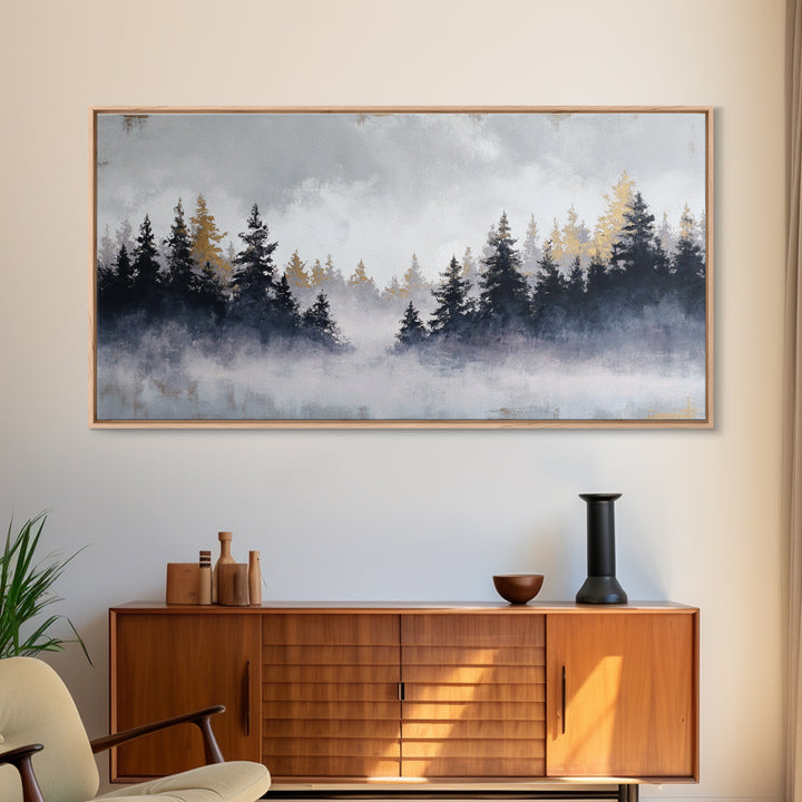 Misty Forest with Refined Calm Atmosphere Framed Canvas Print, Hotel Art, Contemporary Art, Hotel Decor, Fine Art, Boutique, HOT-2x1-34