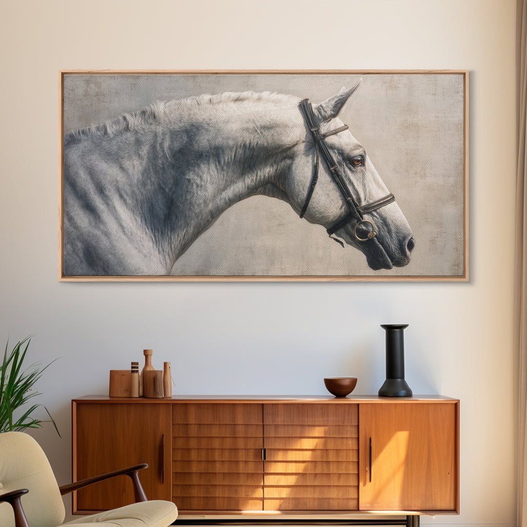 Neutral Horse Portrait Canvas Print, Hotel Art, Home Decor, Hotel Decor, Fine Art, Boutique, Framed Art, Wood Wall Art, HOT-2x1-36