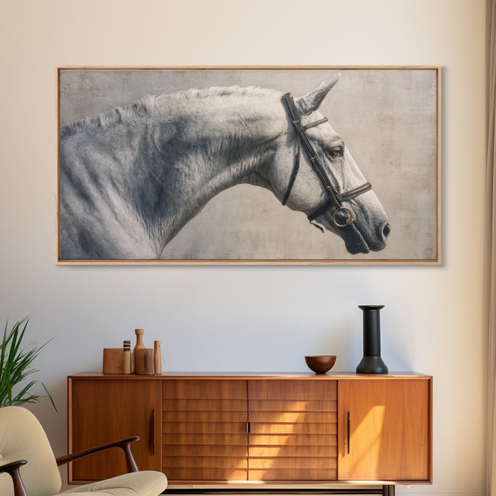 Neutral Horse Portrait Canvas Print, Hotel Art, Home Decor, Hotel Decor, Fine Art, Boutique, Framed Art, Wood Wall Art, HOT-2x1-36