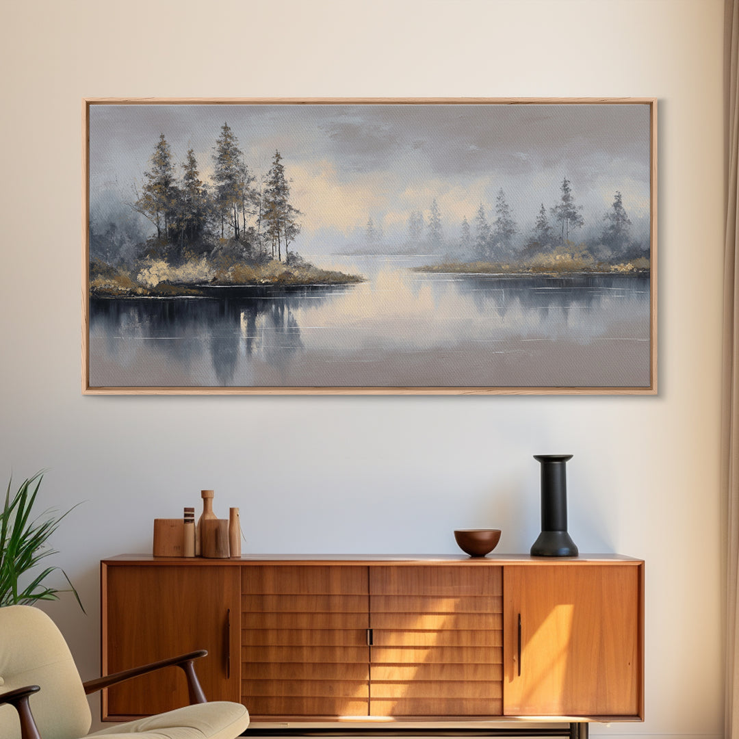 Luxury Monochrome Landscape Framed Canvas Print, Hotel Art, Art, Hotel Decor, Oil Painting, Boutique, Printable Art, HOT-2x1-50