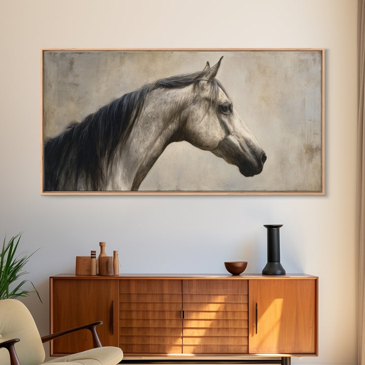 Neutral Horse Portrait Framed Canvas Print, Hotel Art, Art Prints, Hotel Decor, Boutique, Modern Wall Art, Wall Sculpture, HOT-2x1-60