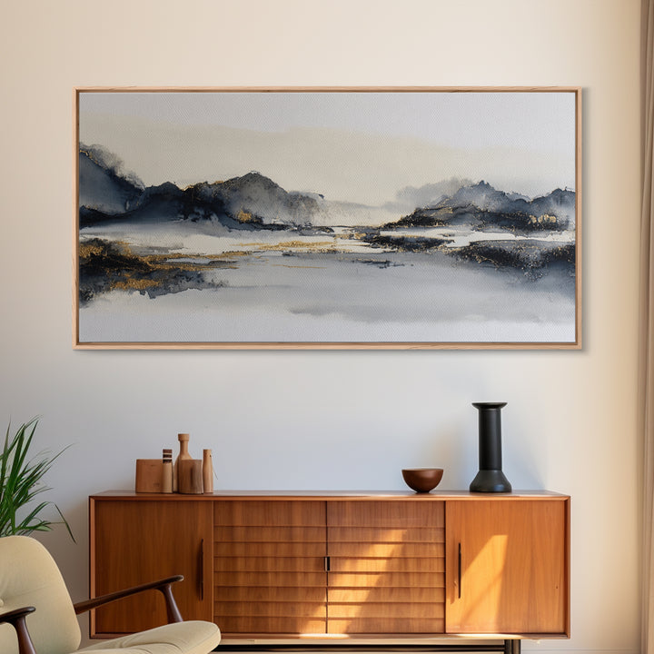 Japanese Ink Landscape Canvas Print, Hotel Art, Wall Art, Hotel Decor, Boutique, Abstract Art, Framed Art, Wood Wall Art, HOT-2x1-62