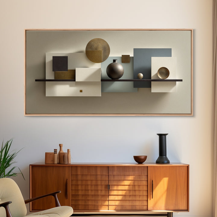 Minimal Sculpture Shapes Framed Canvas Print, Hotel Art, Luxury Decor, Hotel Decor, Abstract Art, Boutique, Art Prints, HOT-2x1-8