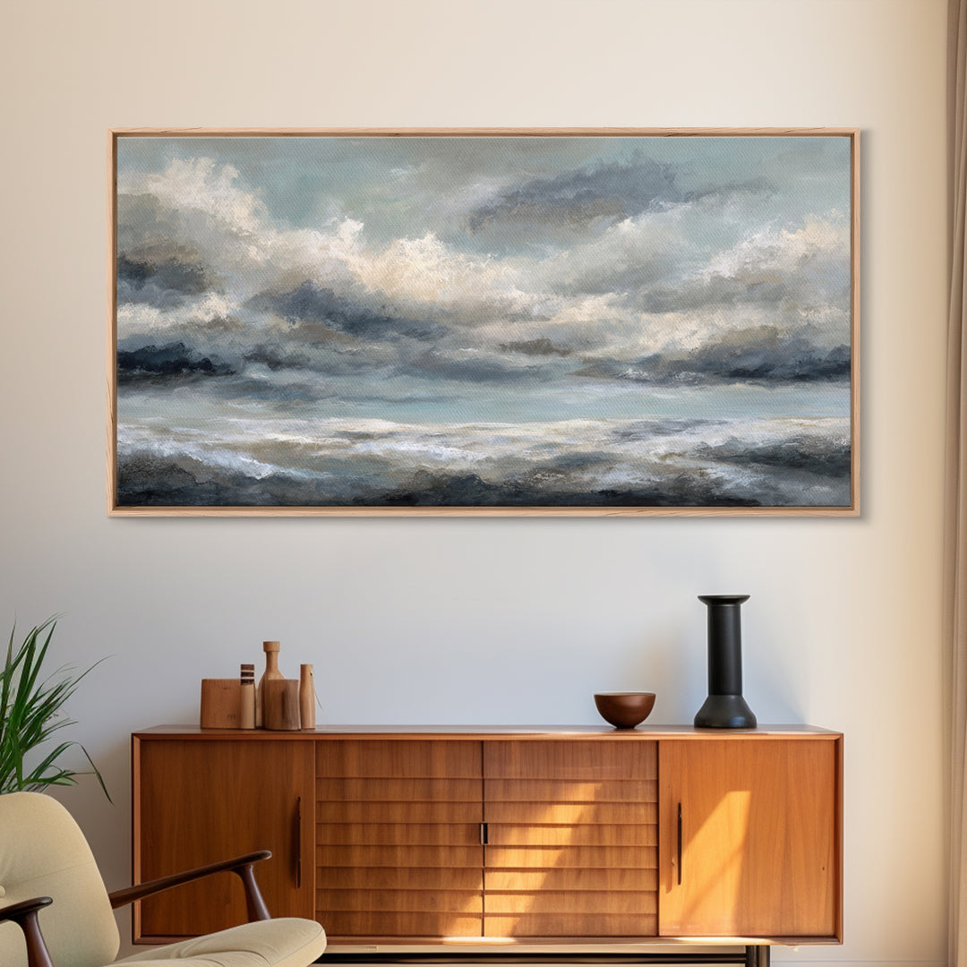 Large Cloudscape with Subtle Drama Framed Canvas Print, Hotel Art, Living Room Decor, Hotel Decor, Fine Art, Boutique, HOT-2x1-85