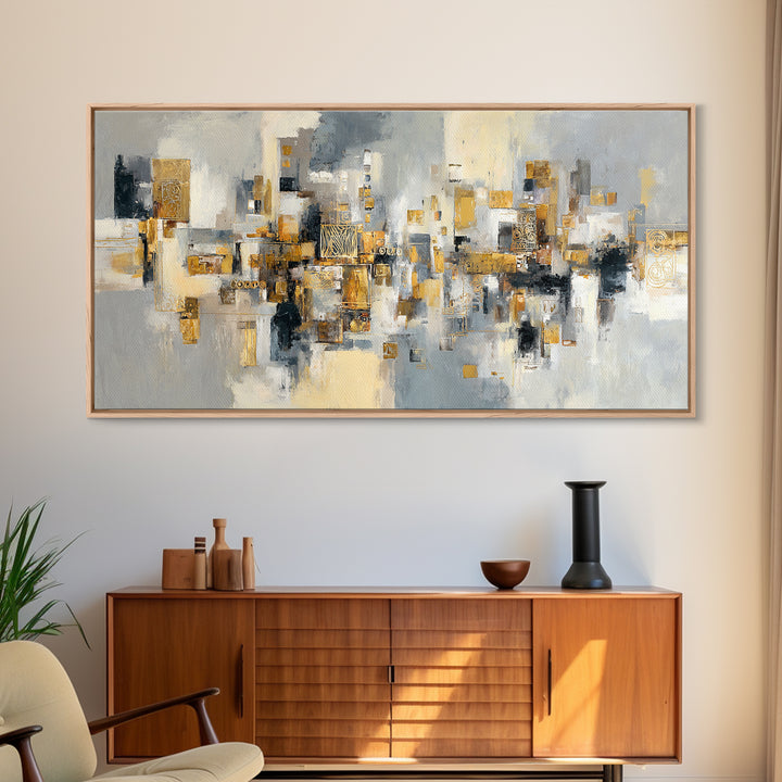 Gold Accented Abstract for Upscale Lobby Framed Canvas Print, Hotel Art, Wall Decor, Hotel Decor, Abstract Art, Boutique, HOT-2x1-9