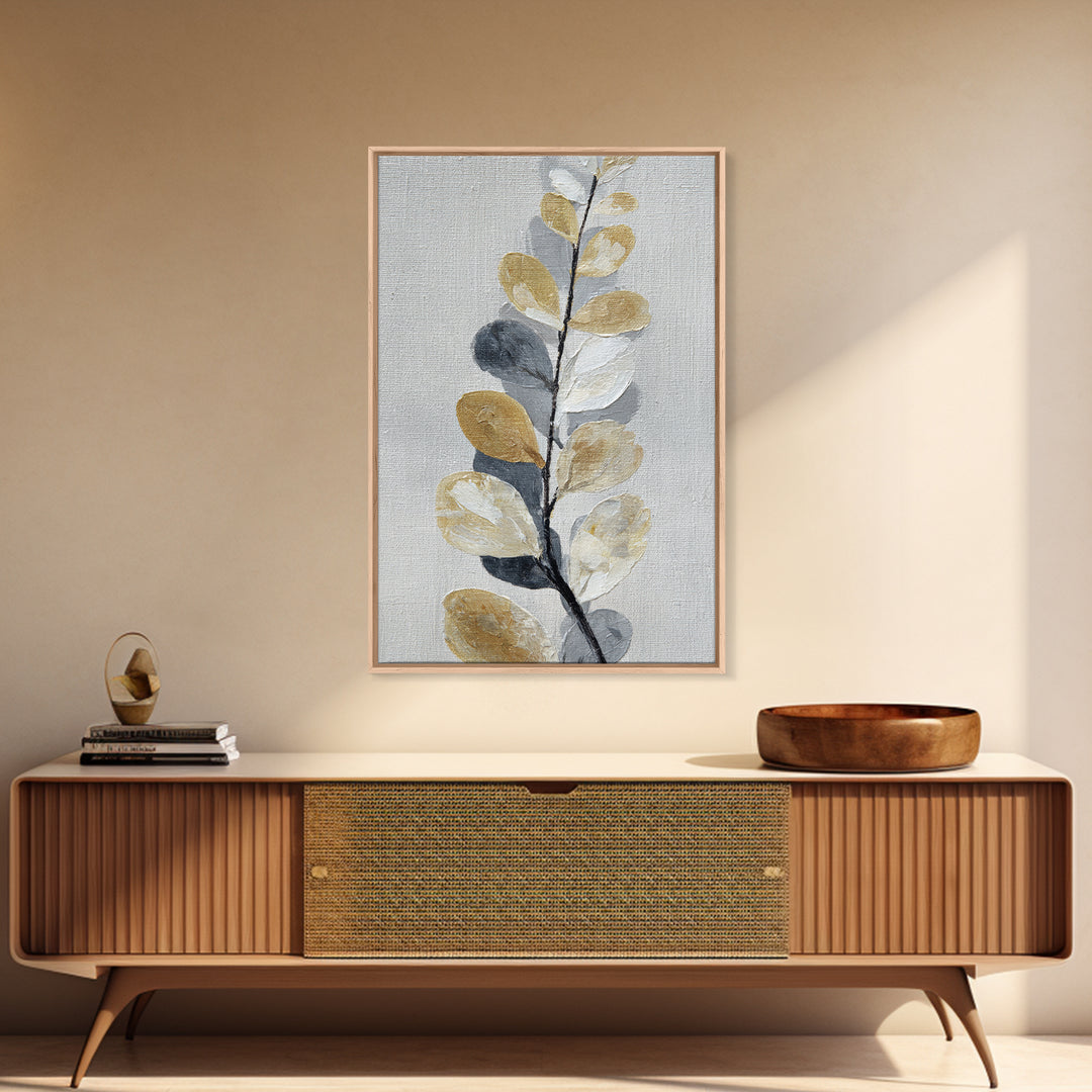 Elegant Botanical Branch on Ivory Ground Framed Canvas Print, Hotel Art, Large Wall Art, Hotel Decor, Fine Art, Boutique, HOT-2x3-13