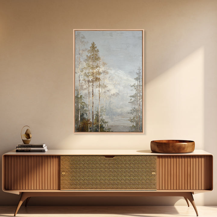 Misty Forest with Refined Calm Atmosphere Framed Canvas Print, Hotel Art, Poster, Hotel Decor, Boutique, Wood Wall Art, HOT-2x3-46