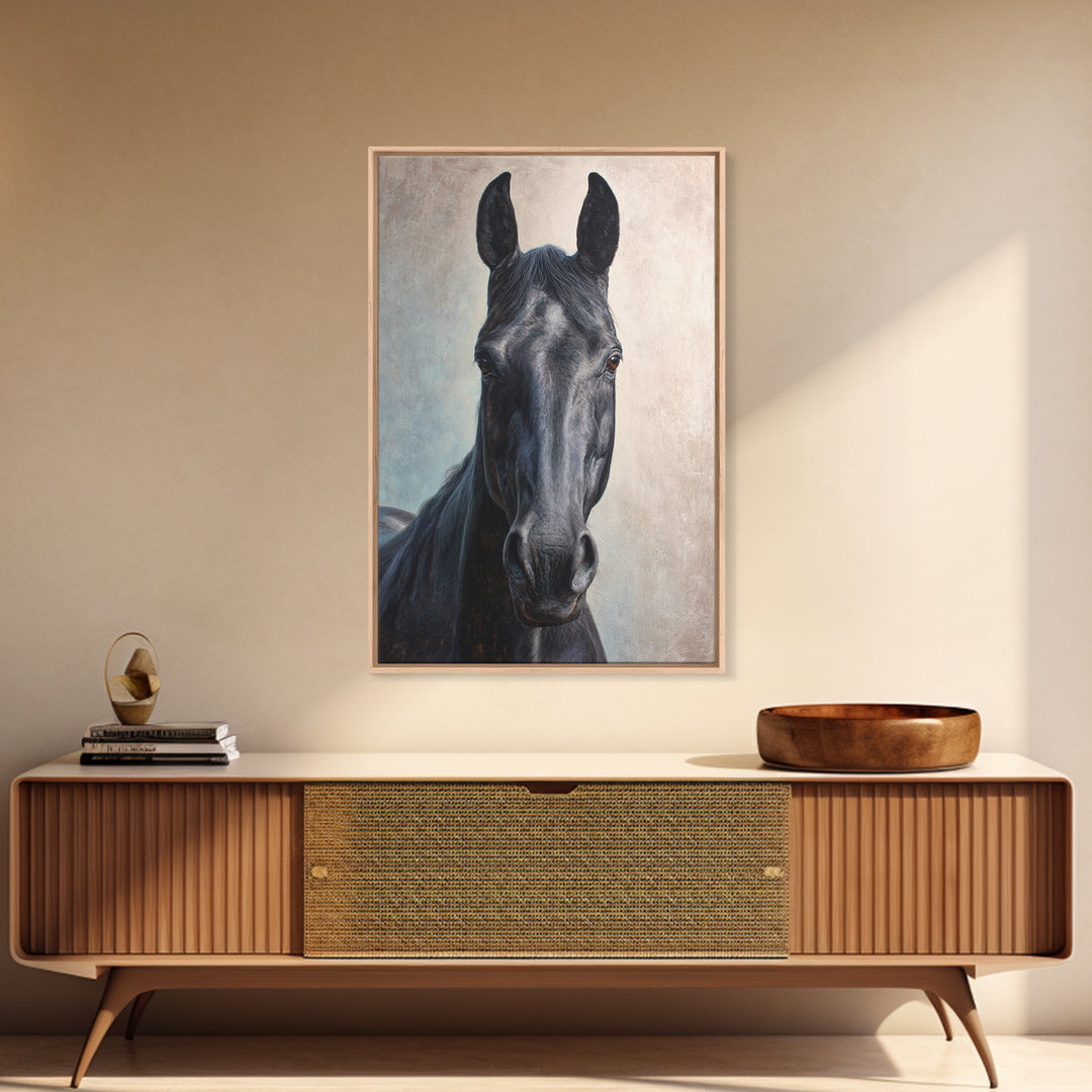 Neutral Horse Portrait Framed Canvas Print, Hotel Art, Home Decor, Hotel Decor, Fine Art, Boutique, Framed Art, Wood Wall Art, HOT-2x3-48