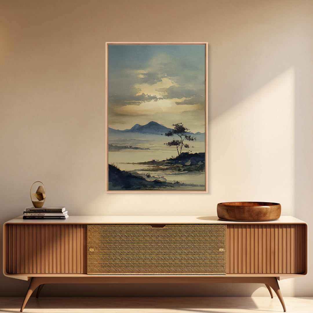 Japanese Ink Landscape Canvas Print, Hotel Art, Art, Hotel Decor, Oil Painting, Boutique, Printable Art, Living Room Decor, HOT-2x3-50