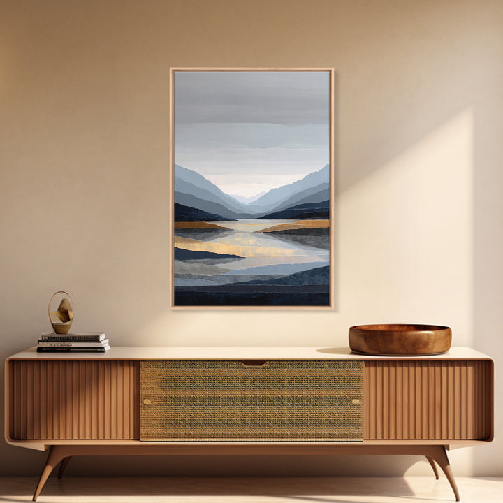 Serene Mountain Lake for Boutique Hotel Mood Framed Canvas Print, Hotel Art, Living Room Decor, Hotel Decor, Fine Art, Boutique, HOT-2x3-88