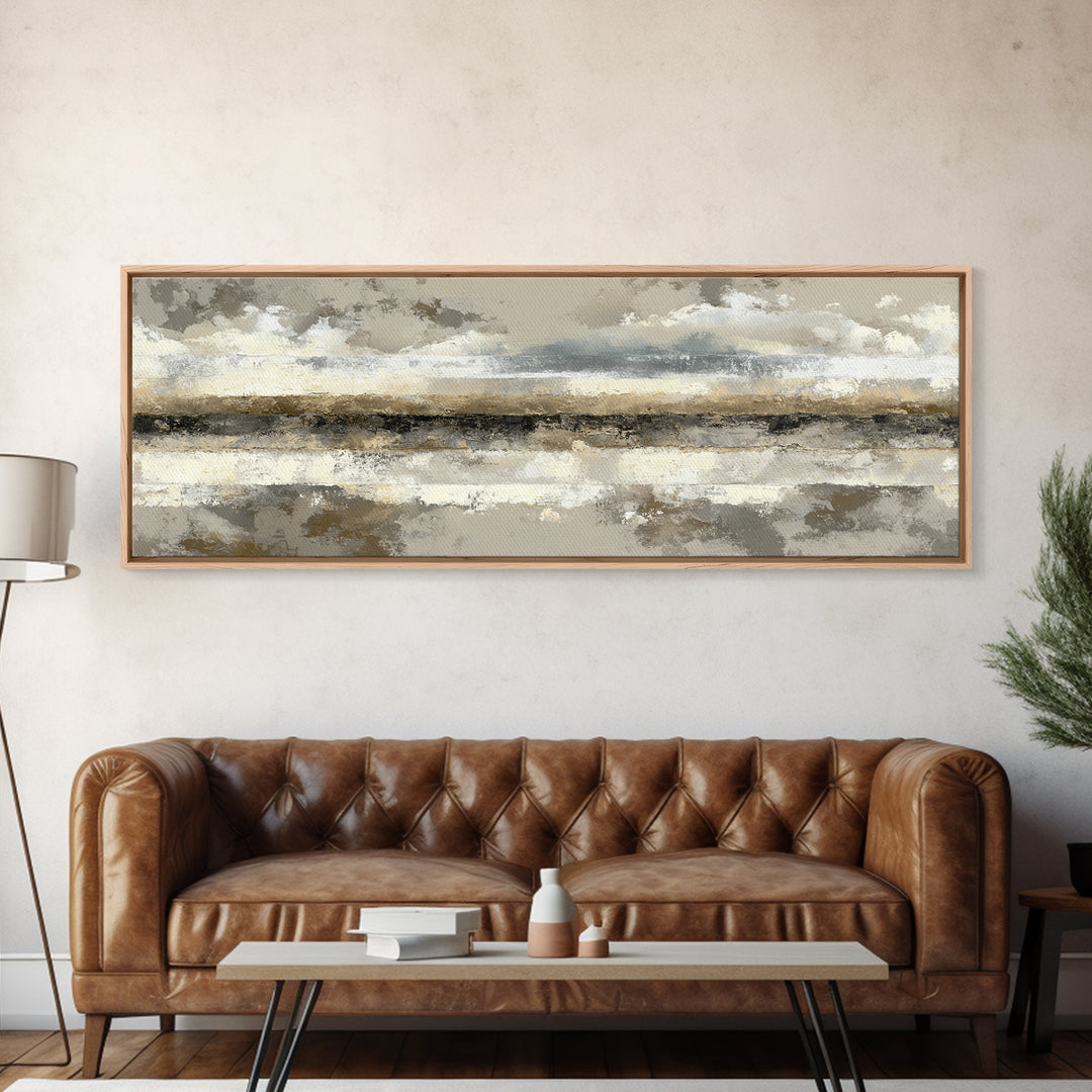 Sophisticated Neutral Abstract Framed Canvas Print, Hotel Art, Minimalist Wall Art, Hotel Decor, Abstract Art, Boutique, HOT-3x1-17