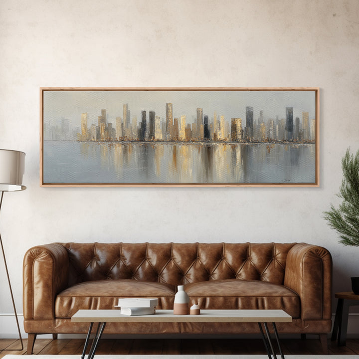 Quiet City Skyline Framed Canvas Print, Hotel Art, Framed Art, Hotel Decor, Abstract Art, Boutique, Beach Prints, HOT-3x1-18