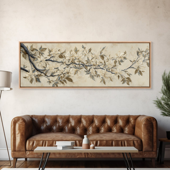Elegant Botanical Branch on Ivory Ground Canvas Print, Hotel Art, Gallery Wall Art, Hotel Decor, Boutique, Luxury Decor, HOT-3x1-21