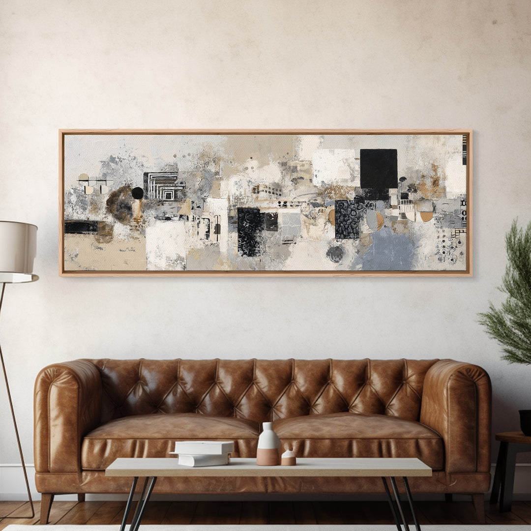 Modern Geometric Composition Framed Canvas Print, Hotel Art, Room Decor, Hotel Decor, Abstract Art, Boutique, Art Print, HOT-3x1-23