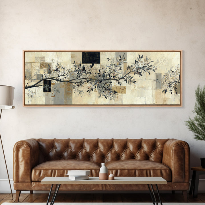 Elegant Botanical Branch on Ivory Ground Canvas Print, Hotel Art, Gallery Wall Art, Hotel Decor, Boutique, Luxury Decor, HOT-3x1-45