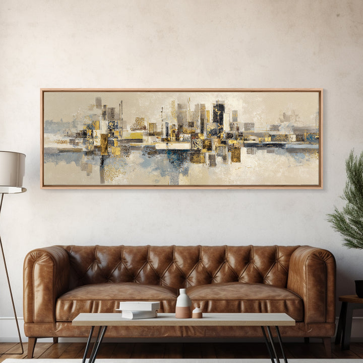Gold Accented Abstract for Upscale Lobby Framed Canvas Print, Hotel Art, Printable Art, Hotel Decor, Abstract Art, Boutique, HOT-3x1-5