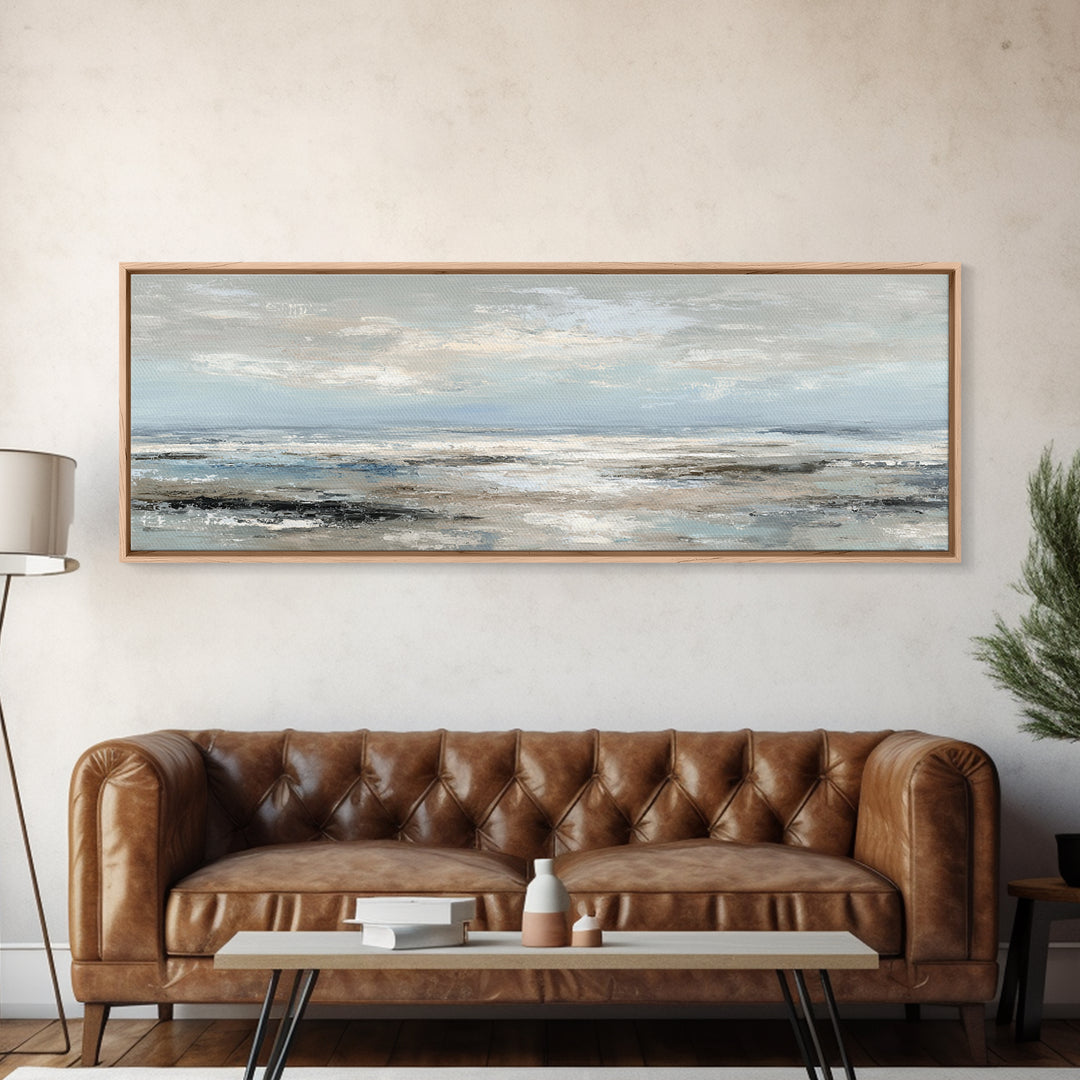 Mediterranean Terrace View Focused on Sea and Framed Canvas Print, Hotel Art, Art Print, Hotel Decor, Fine Art, Boutique, HOT-3x1-51