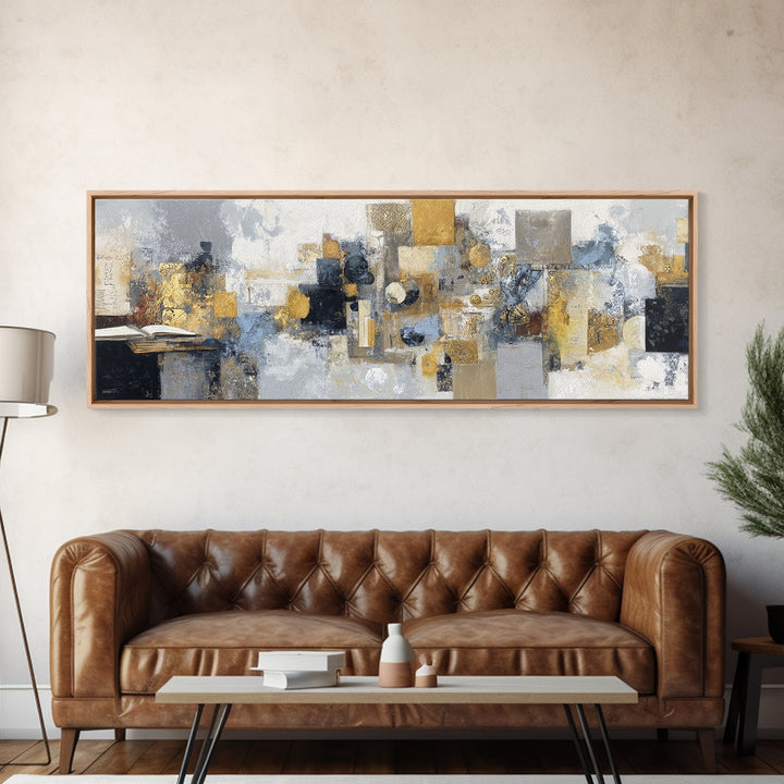 Gold Accented Abstract for Upscale Lobby Framed Canvas Print, Hotel Art, Gallery Wall Set, Hotel Decor, Fine Art, Boutique, HOT-3x1-53