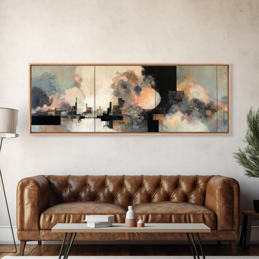Large Cloudscape with Subtle Drama Framed Canvas Print, Hotel Art, Travel Poster, Hotel Decor, Fine Art, Boutique, HOT-3x1-57
