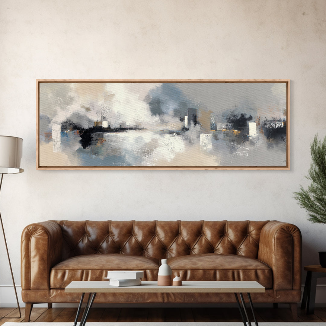 Large Calming Seascape Framed Canvas Print, Hotel Art, Art Deco, Hotel Decor, Fine Art, Boutique, Minimalist Wall Art, HOT-3x1-67