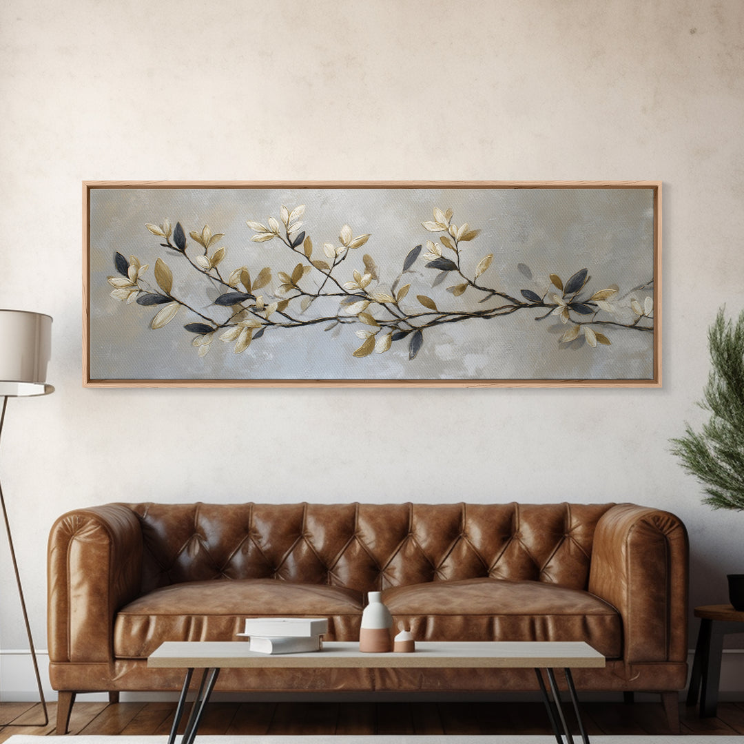 Elegant Botanical Branch on Ivory Ground Framed Canvas Print, Hotel Art, Gallery Decor, Hotel Decor, Fine Art, Boutique, HOT-3x1-69