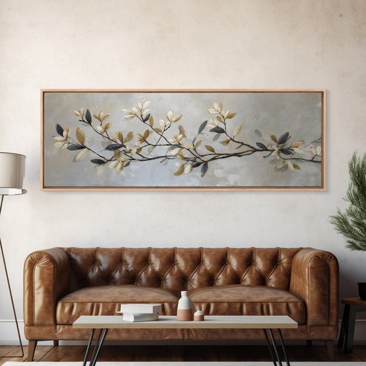 Elegant Botanical Branch on Ivory Ground Framed Canvas Print, Hotel Art, Gallery Decor, Hotel Decor, Fine Art, Boutique, HOT-3x1-69
