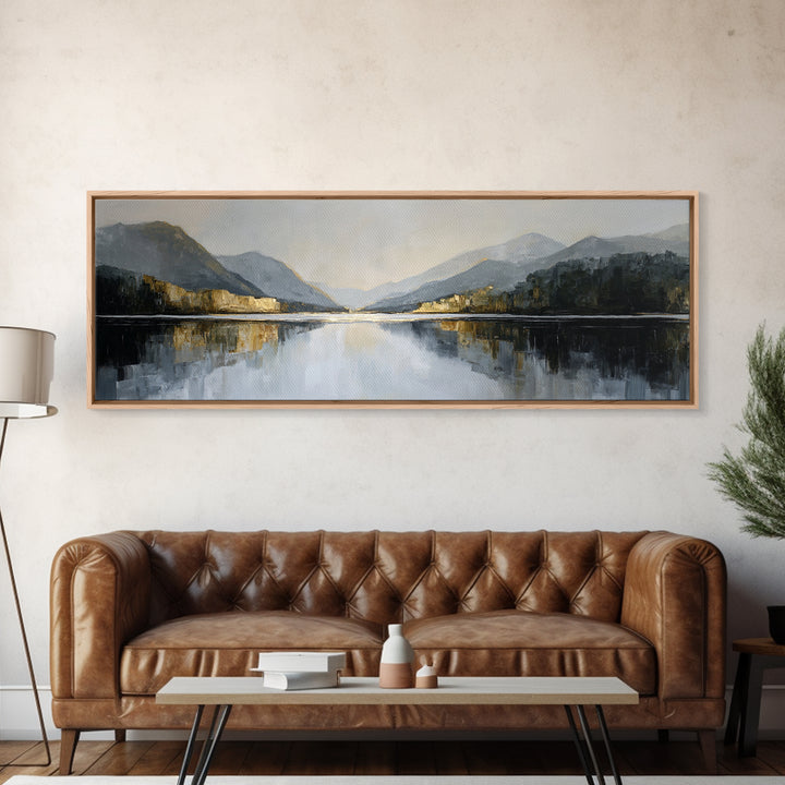Serene Mountain Lake for Boutique Hotel Mood Framed Canvas Print, Hotel Art, Poster, Hotel Decor, Fine Art, Boutique, HOT-3x1-72