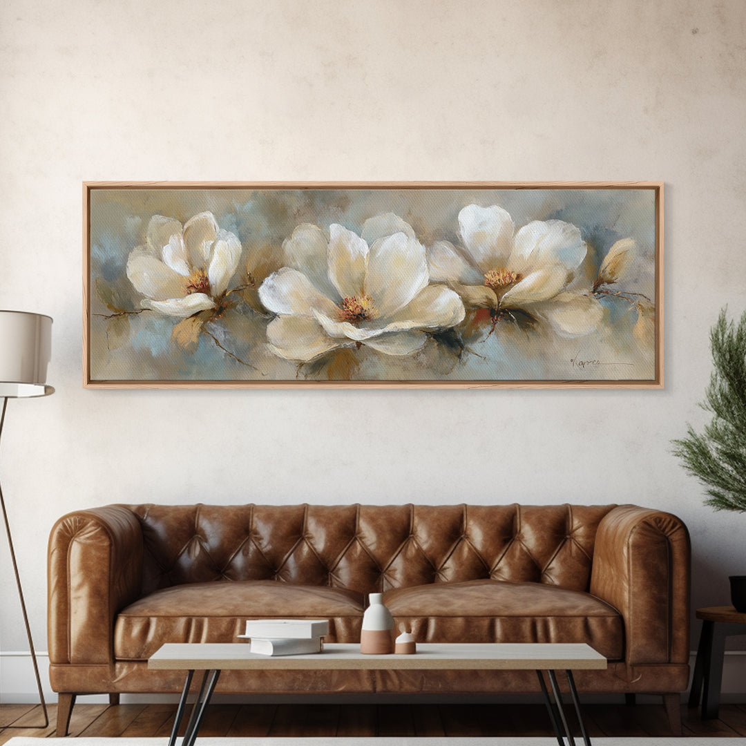 Classic Oil Painted Floral Still Life Framed Canvas Print, Hotel Art, Neutral Decor, Hotel Decor, Oil Painting, Boutique, HOT-3x1-73
