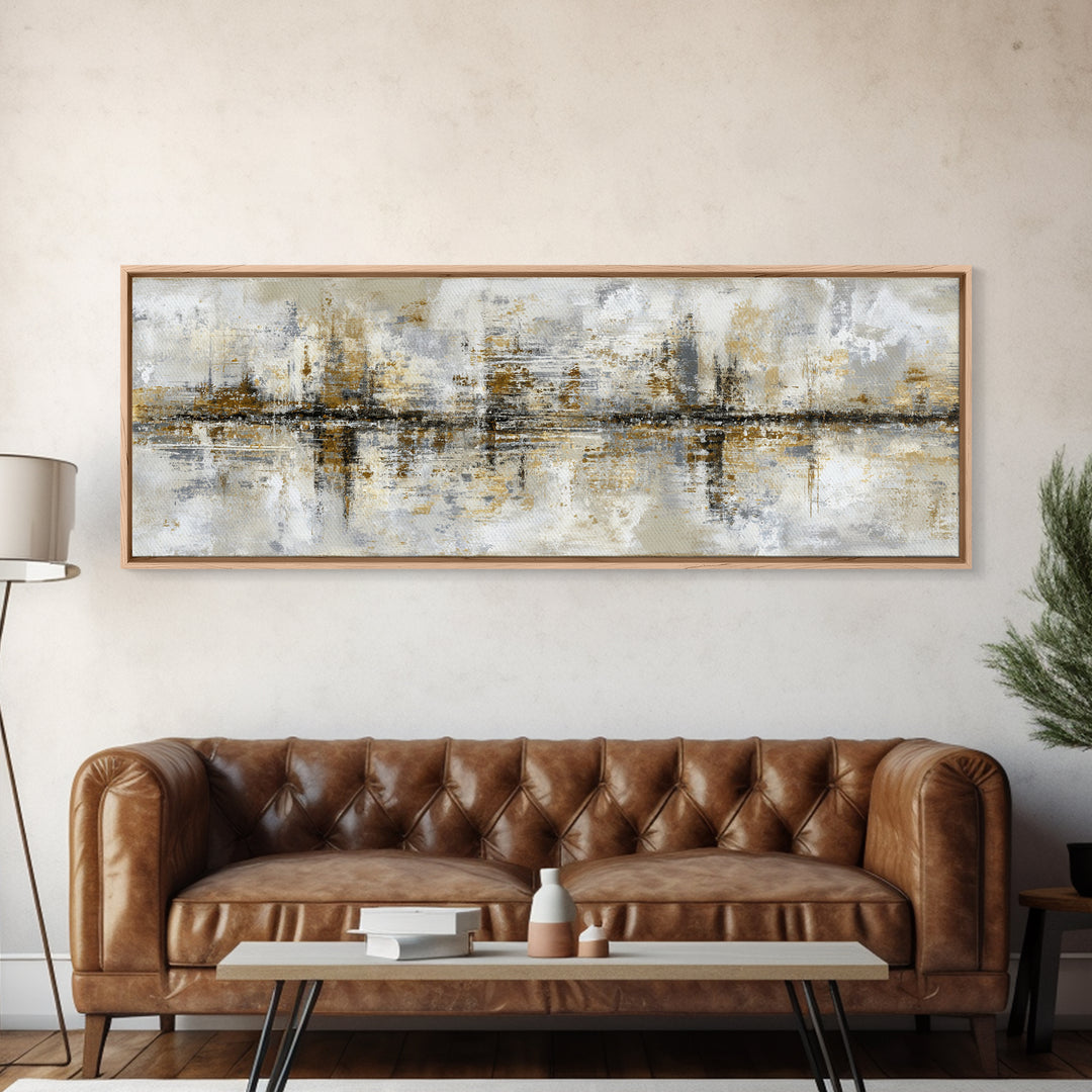 Gold Accented Abstract for Upscale Lobby Framed Canvas Print, Hotel Art, Gallery Wall Set, Hotel Decor, Fine Art, Boutique, HOT-3x1-77
