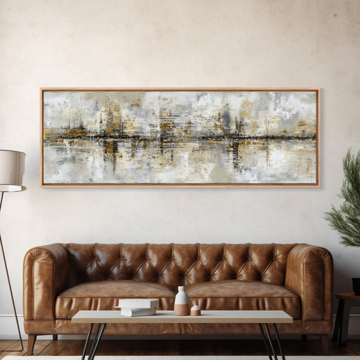 Gold Accented Abstract for Upscale Lobby Framed Canvas Print, Hotel Art, Gallery Wall Set, Hotel Decor, Fine Art, Boutique, HOT-3x1-77