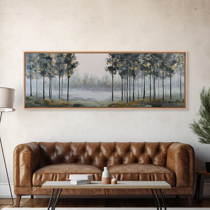 Misty Forest with Refined Calm Atmosphere Canvas Print, Hotel Art, Hotel Decor, Oil Painting, Boutique, Wall Sculpture, HOT-3x1-78