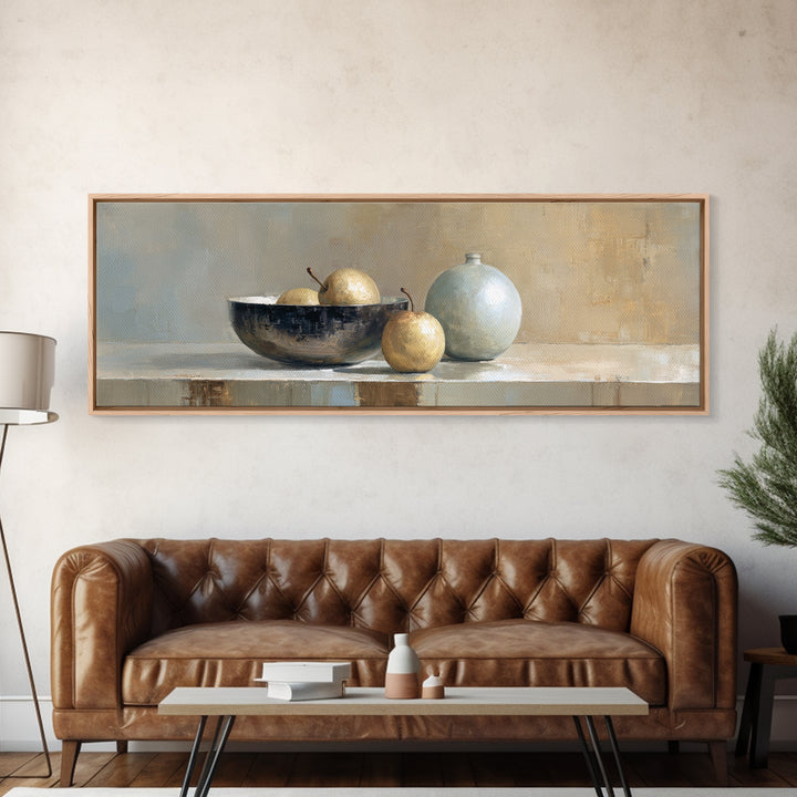 Elegant Pear Still Life on Linen Canvas Print, Hotel Art, City Wall Art, Hotel Decor, Abstract Art, Boutique, Minimalist Decor, HOT-3x1-85
