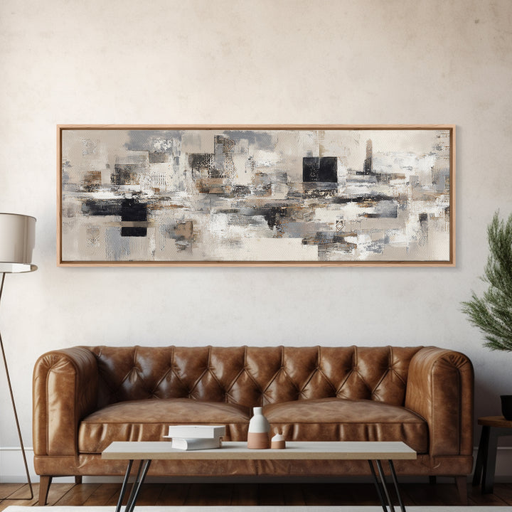 Sophisticated Neutral Abstract Framed Canvas Print, Hotel Art, Boho Decor, Hotel Decor, Fine Art, Boutique, Painting, HOT-3x1-89
