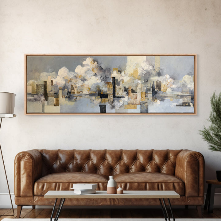 Large Cloudscape with Subtle Drama Framed Canvas Print, Hotel Art, Living Room Decor, Hotel Decor, Fine Art, Boutique, HOT-3x1-9