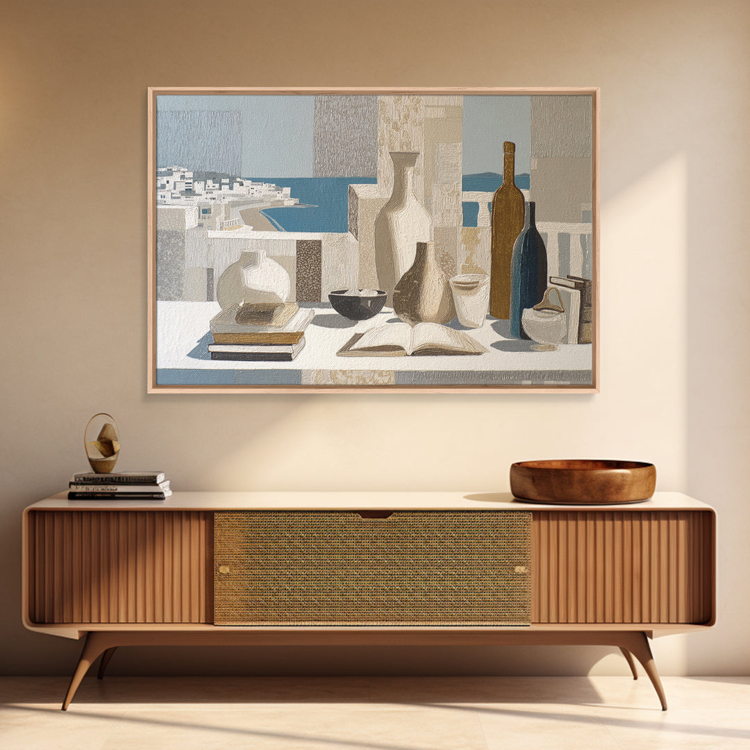 Mediterranean Terrace View Focused on Sea and Framed Canvas Print, Hotel Art, Modern Wall Art, Hotel Decor, Fine Art, Boutique, HOT-3x2-15