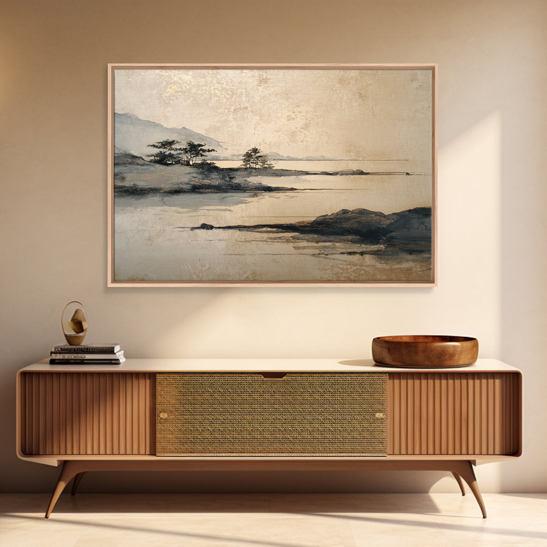Japanese Ink Landscape Canvas Print, Hotel Art, Wood Wall Art, Hotel Decor, Fine Art, Boutique, Gallery Wall Set, Travel Poster, HOT-3x2-22