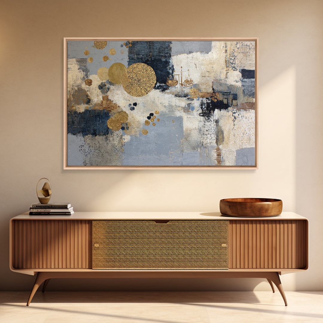 Gold Accented Abstract for Upscale Lobby Framed Canvas Print, Hotel Art, Beach House Decor, Hotel Decor, Abstract Art, Boutique, HOT-3x2-41